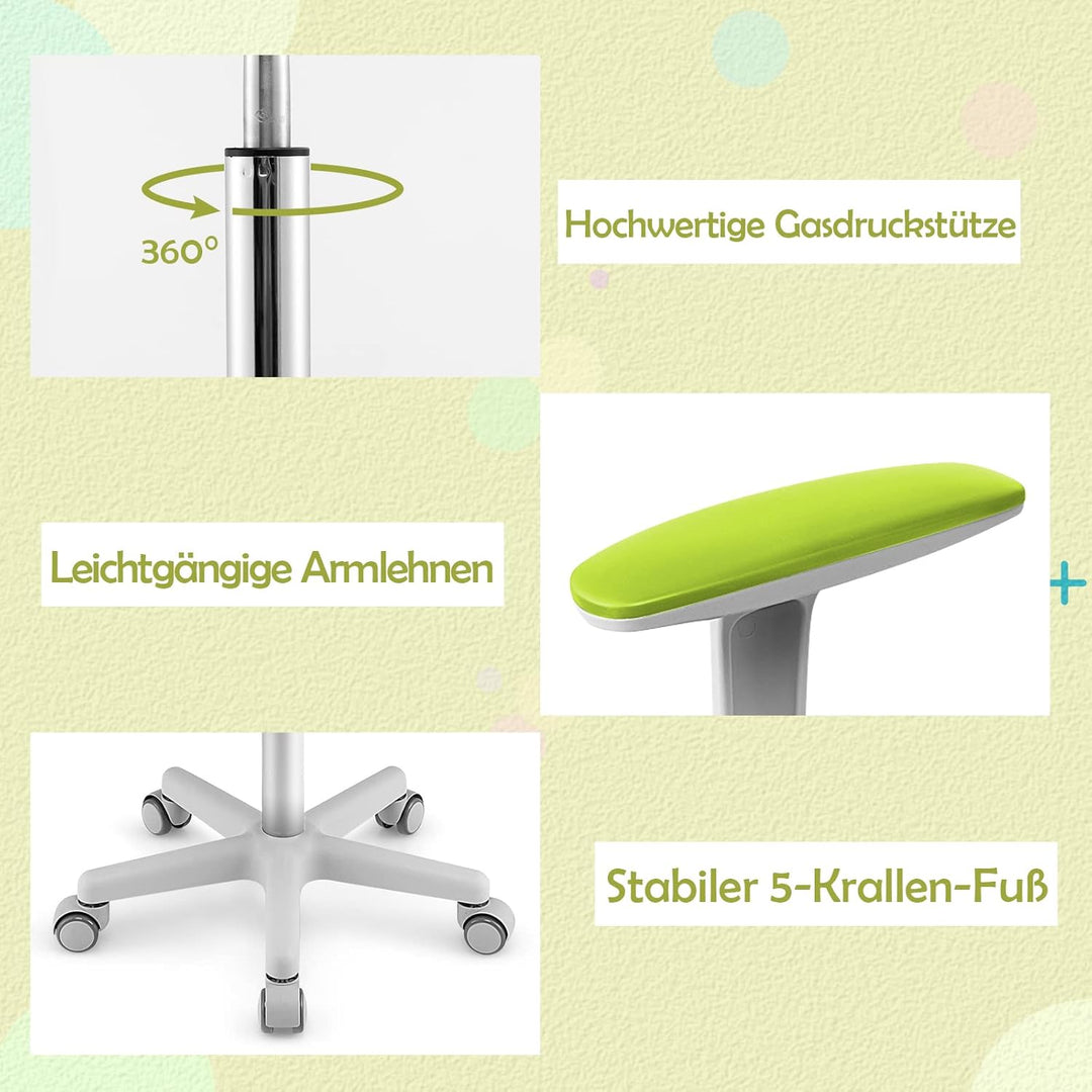 COSTWAY 360° Drehbarer Kinderschreibtischstuhl, 80-91,5 cm Höhenverstellbarer Jungendstuhl mit Rücke
