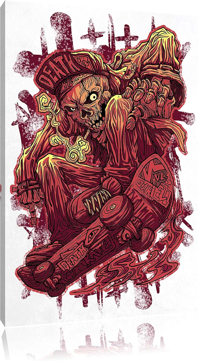Pixxprint Deadly Skate White Bild auf Leinwand, XXL riesige Bilder fertig gerahmt mit Keilrahmen, Ku