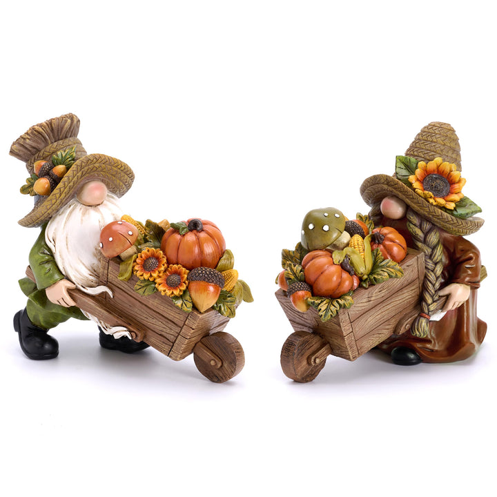 Valery Madelyn 2er Herbstdeko Figuren,10cm Kunstharz Zwerge Künstlich Kürbis für Herbst Dekoration I
