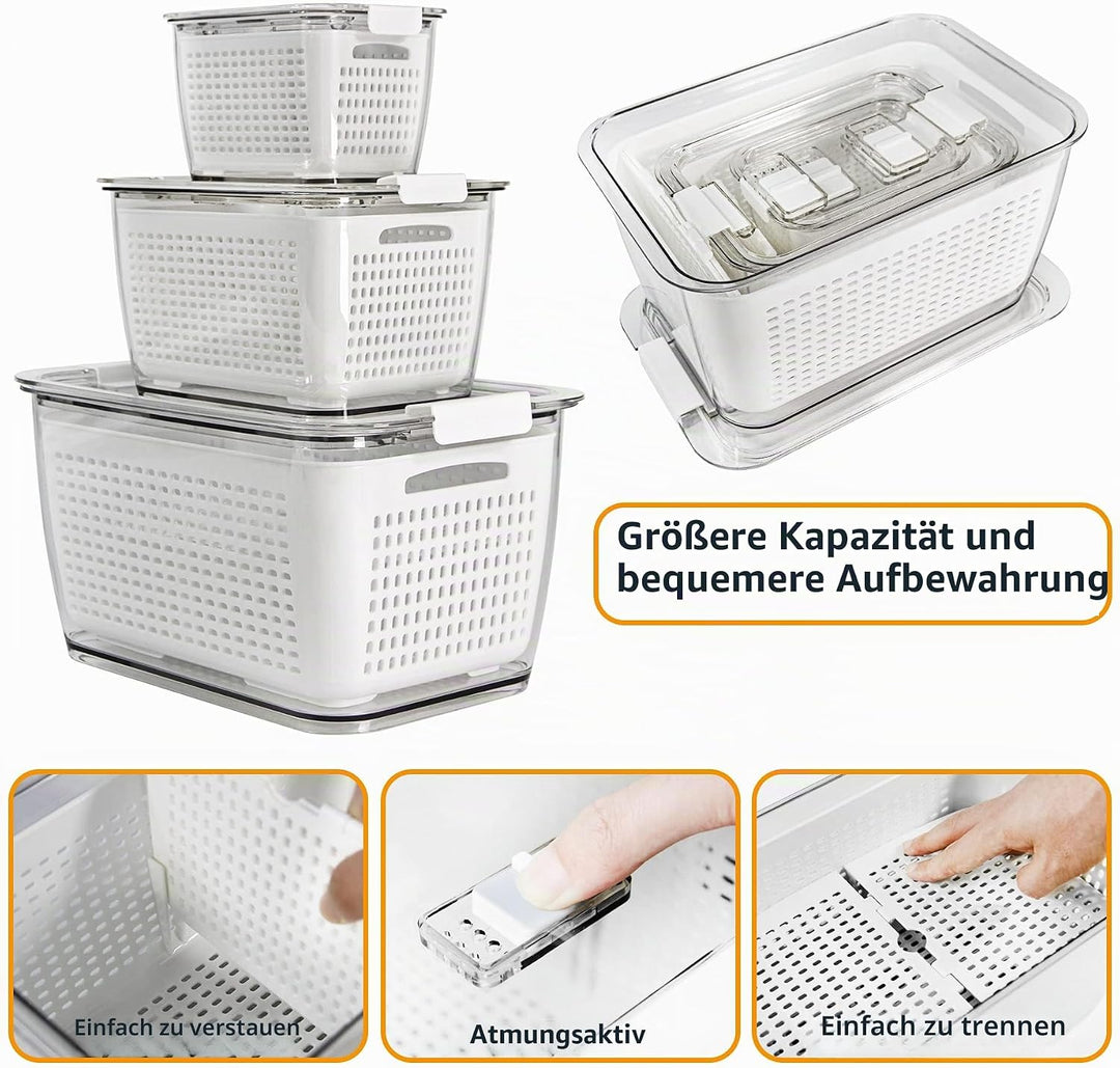 Spesh Frischhaltedosen Set Kühlschrank Organizer Wiederverwendbar Vorratsdosen 3er-Set (0,5L+1,7L+4,