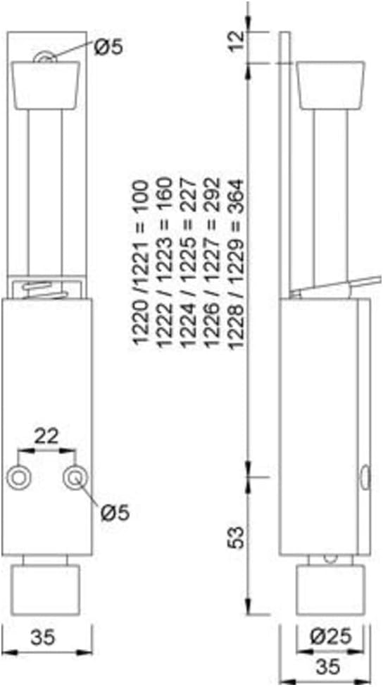 DANNERT 102283285 Türfeststeller Hub 90 mm, 35 x 292 mm, Aluminium, 1 Stück, silber,1224.02