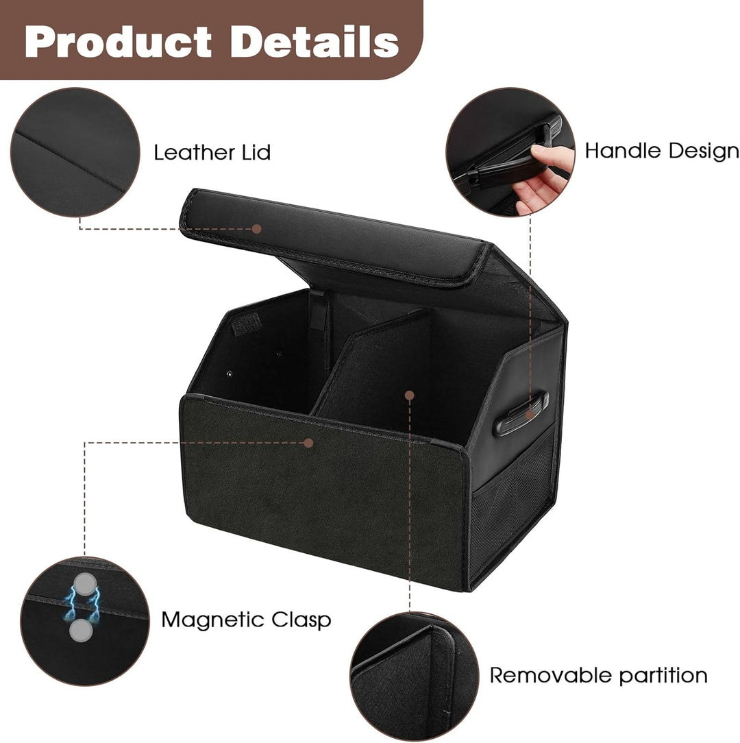 Auto Kofferraum Organizer, 40L Faltbare Leder Kofferraumtasche mit Deckel 44 * 31 * 29cm Autobox Was
