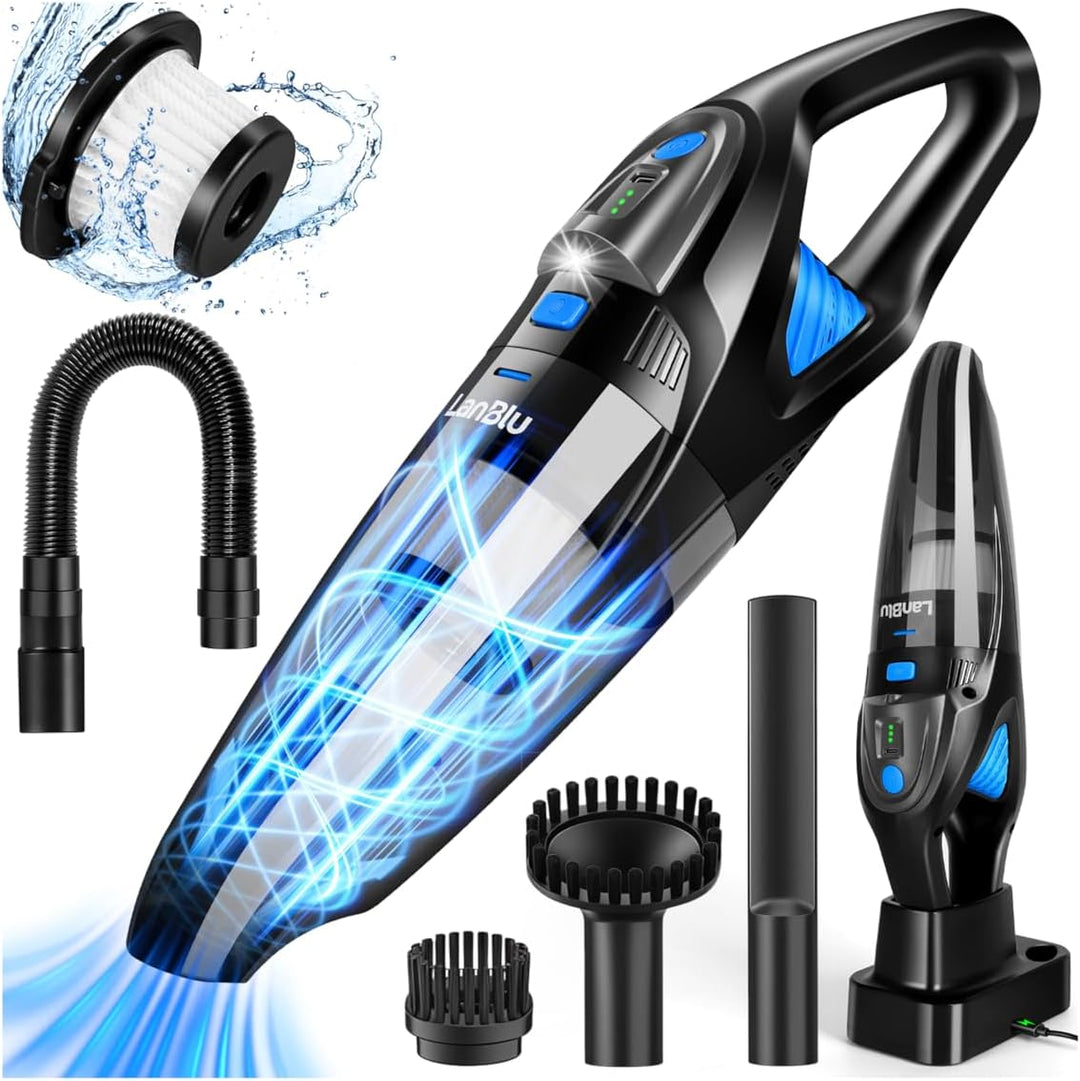 Handstaubsauger Akku Testsieger mit Ladestation & LED Beleuchtung, 25000Pa Kabelloser Handstaubsauge