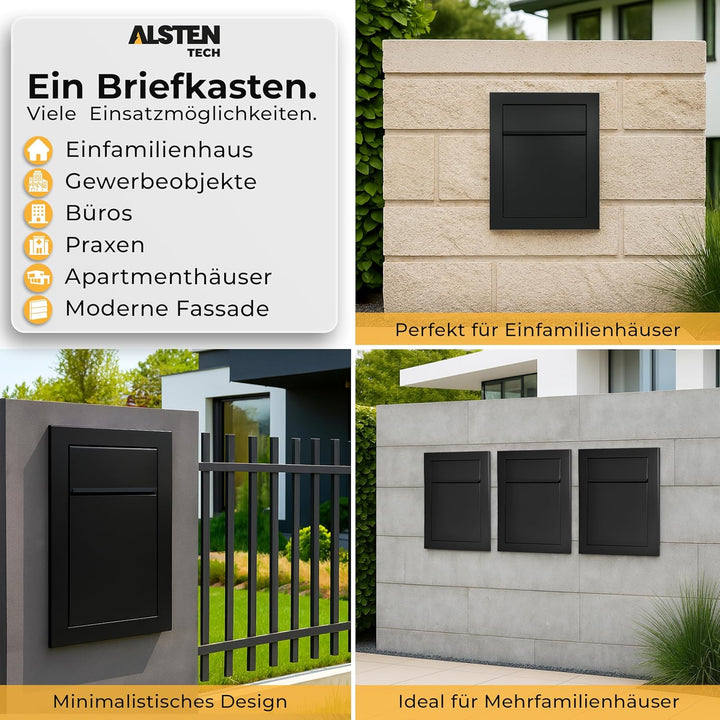 Unterputz Briefkasten RAL9017 Schwarz Einbaubriefkasten flächenbündig verzinkter Stahl pulverbeschic