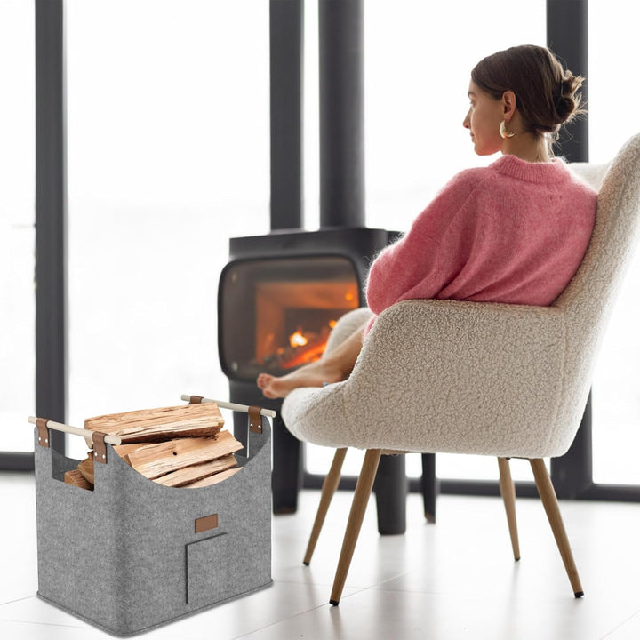 HENGMEI Brennholzkorb Filzkorb 2 Stück Holzkorb Kaminholz Filztaschen Extradickem Kaminholzkorb mit