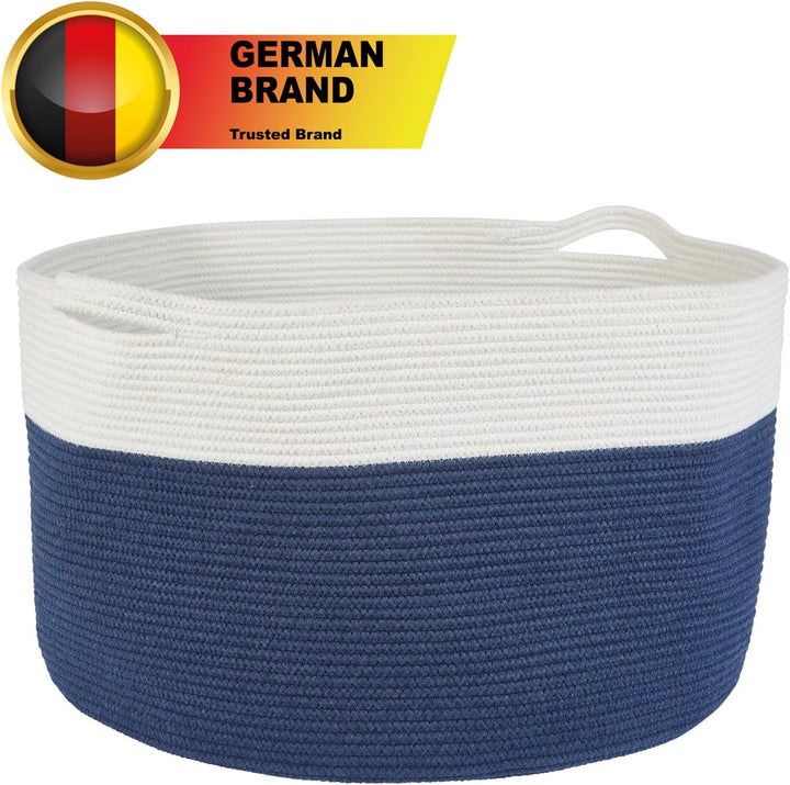 MAADES XXXL Wäschekorb rund 120L D61xH40cm extra gross aus Baumwolle Wäschesammler Aufbewahrungskorb