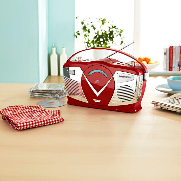 3 PAGEN® Retro Stereo-Anlage Boombox – tragbarer CD-Player mit Radiofunktion – Netz- und Batteriebet