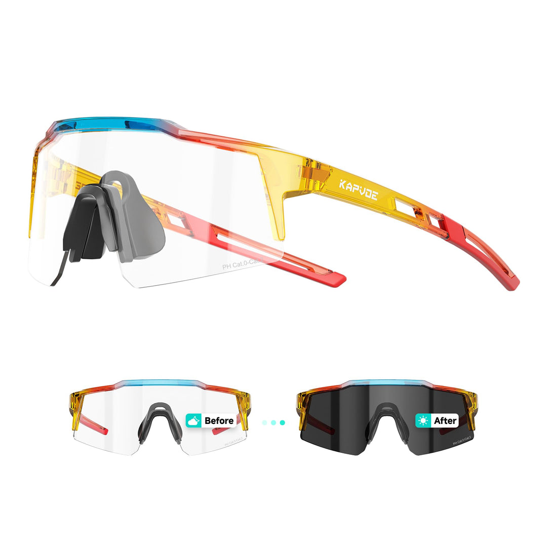 KAPVOE Photochromatische Selbsttönend Fahrradbrille TR90 Rahmen für Herren Damen Jungen Mädchen Klar