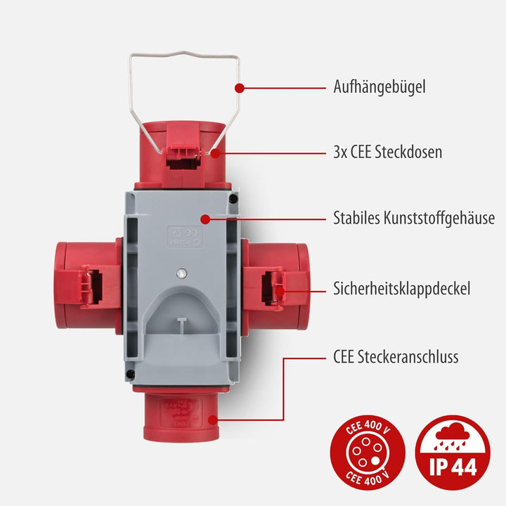 Brennenstuhl CEE Adapter Stromverteiler IP44 (1x CEE Stecker 400V/16A und 3x CEE Steckdosen 400V/16A
