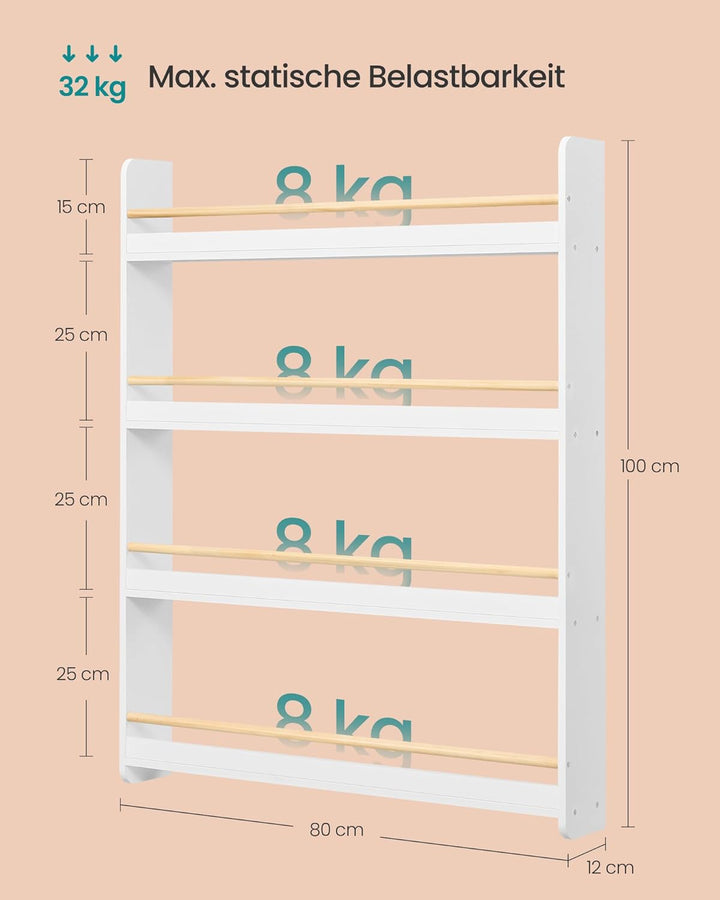 SONGMICS Bücherregal Kinder, Kinderregal mit 4 Ebenen, Spielzeugregal, Wandregal, für Kinderzimmer,