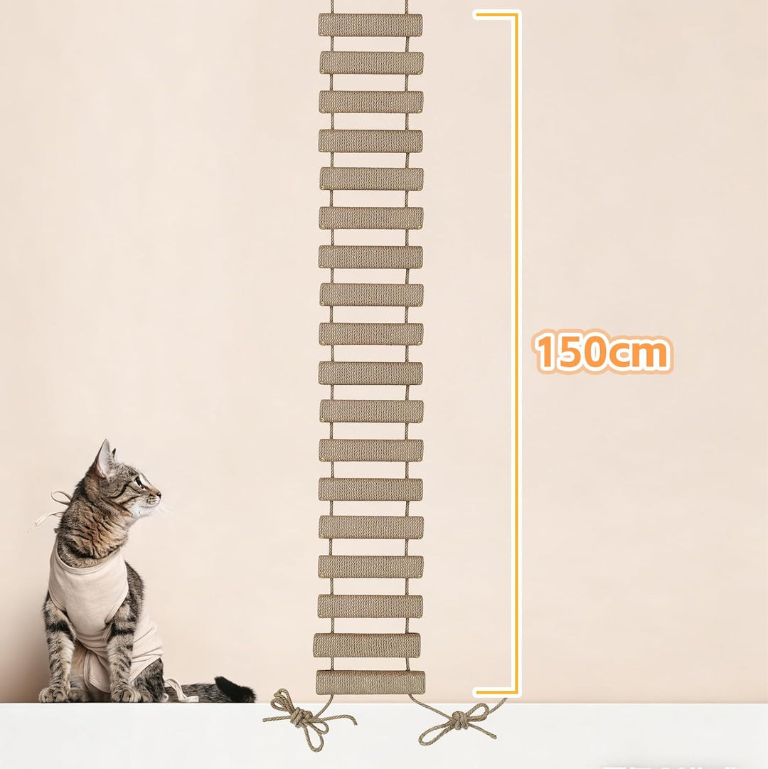 Katzenleiter 150 cm, Katzenleiterbrücke aus Holz & Sisalseil, Klettergerüst für Katzen, Aktivitätskr