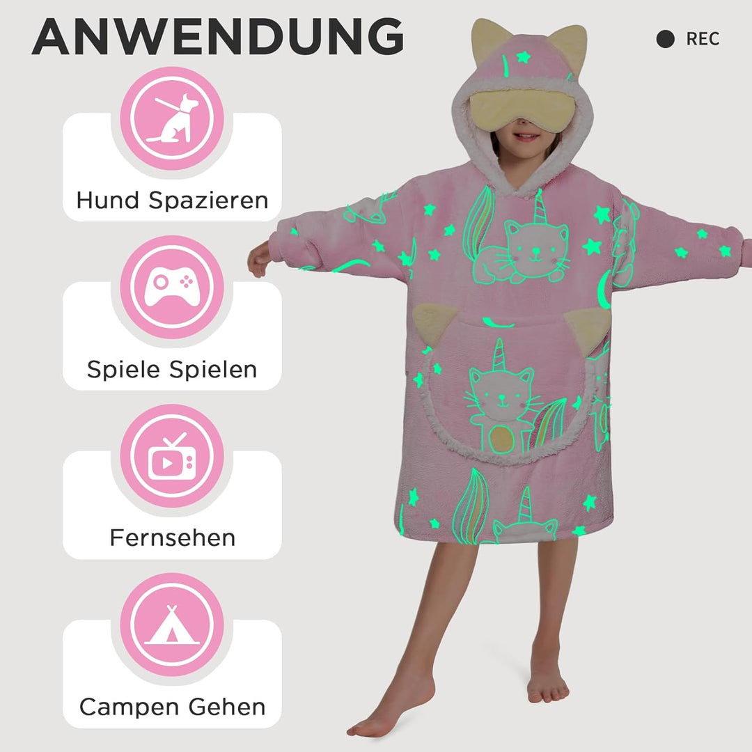 OLAOLA Katze Tragbare Decke Hoodie Im Dunkeln Leuchten, üBergrossEr Decken Hoodie Mit Taschen.Geburt