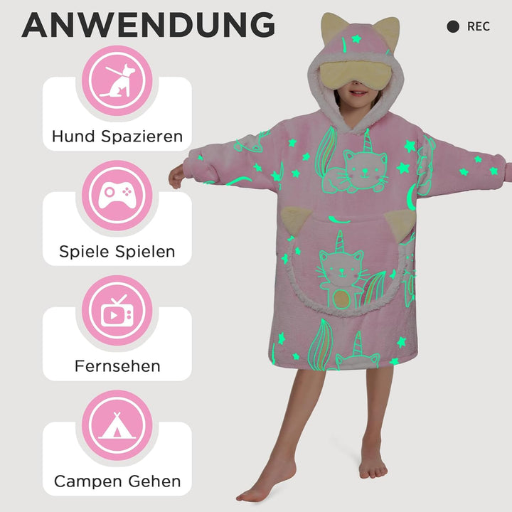 OLAOLA Katze Tragbare Decke Hoodie Im Dunkeln Leuchten, üBergrossEr Decken Hoodie Mit Taschen.Geburt