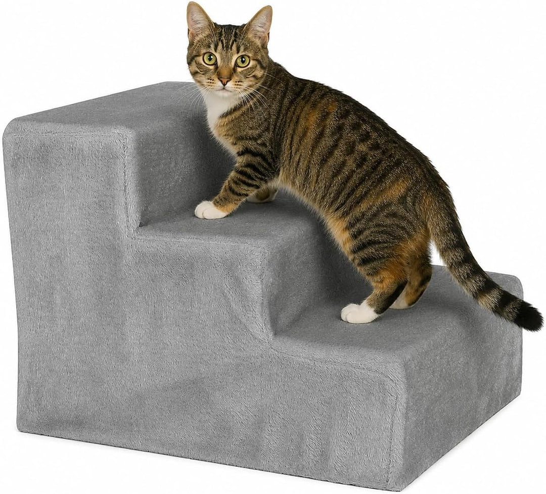 lionto Haustiertreppe mit Plüschbezug, 46x36x34 cm, robuste Hundetreppe mit niedriger Stufenhöhe von