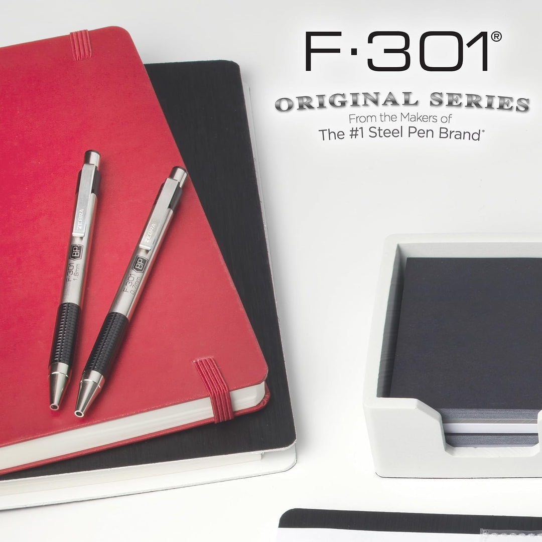 Zebra F-301 Ballpoint Stainless Steel Retractable Pen, Fine Point, 0.7mm, Black Ink, 4-Count (Packag