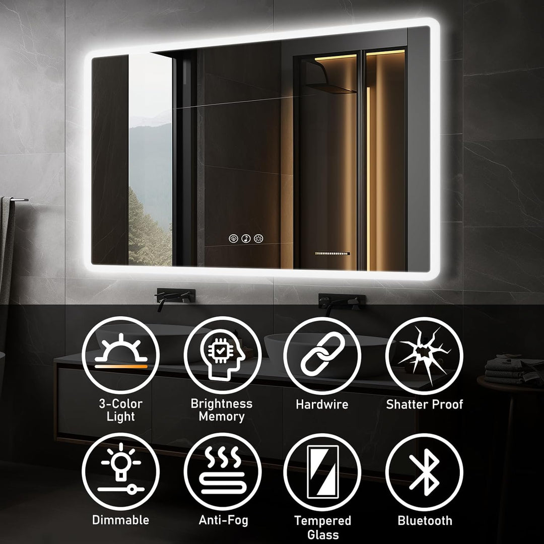 Bluetooth Badezimmerspiegel mit Beleuchtung LED, 70x100cm Spiegel mit Light, Wandspiegel mit Frontbe