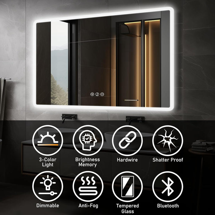 Bluetooth Badezimmerspiegel mit Beleuchtung LED, 70x100cm Spiegel mit Light, Wandspiegel mit Frontbe