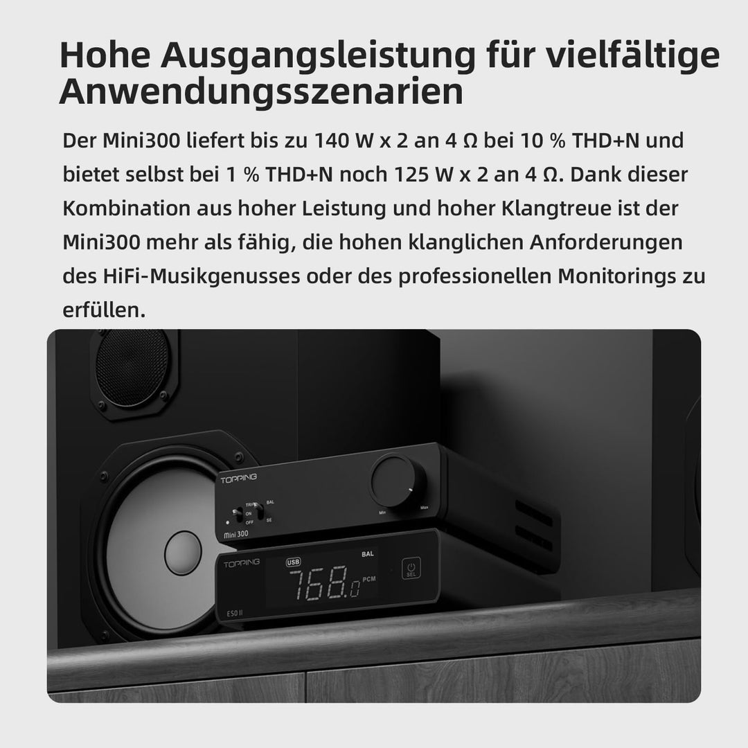 Topping Mini300 HiFi-Verstärker, Vollständig symmetrischer 140W Kompakt-Class-D Stereo-Verstärker, R