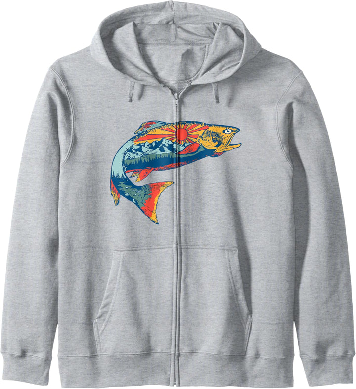 Trout Outdoor Illustration Series - Mountains Gray Kapuzenjacke