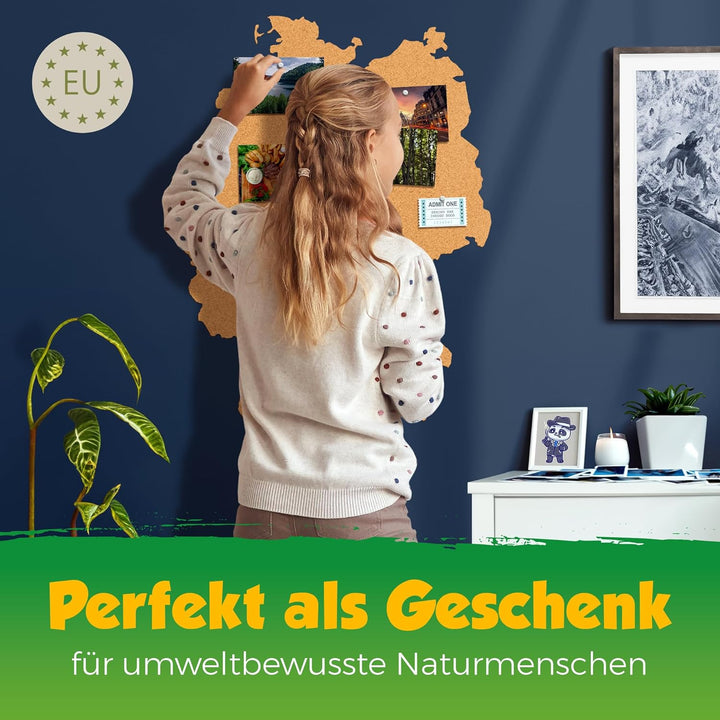Deutschland als Pinnwand aus Kork XXL 70x50 cm | Umrisse Deutschland zum Pinnen und als Wanddeko | T