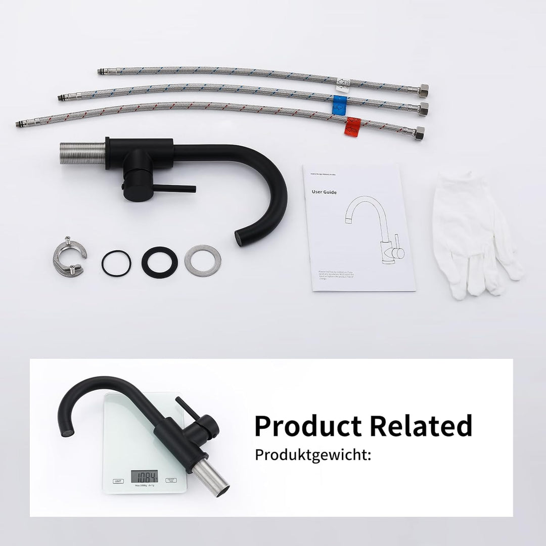 HOMELODY Niederdruck Armatur Bad/Küche Schwarz Waschtischarmatur 360° Drehbar Wasserhahn Bad Armatur