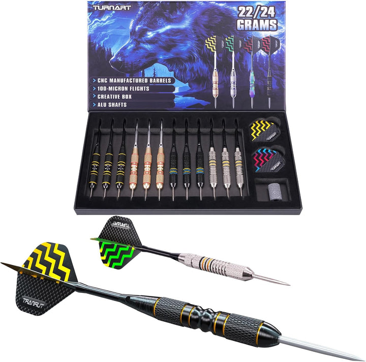 Turnart Dartpfeile mit Metallspitze, 12 Stück Profi Steeldarts mit Dart Case