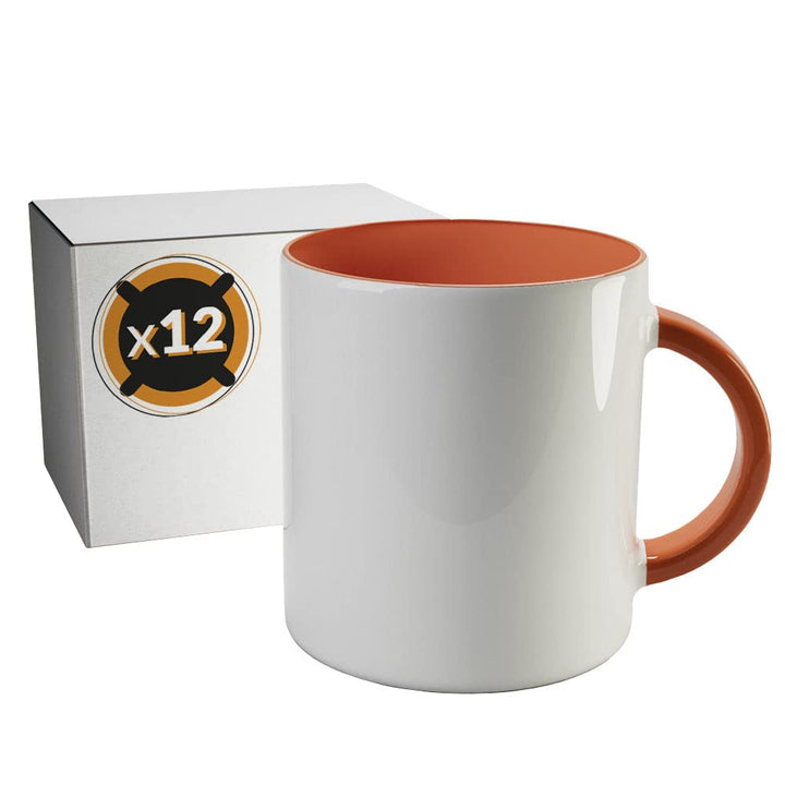 PixColor Cricut – 12 weisse Sublimationstassen aus Keramik mit orangefarbener Innenseite | Einzelver
