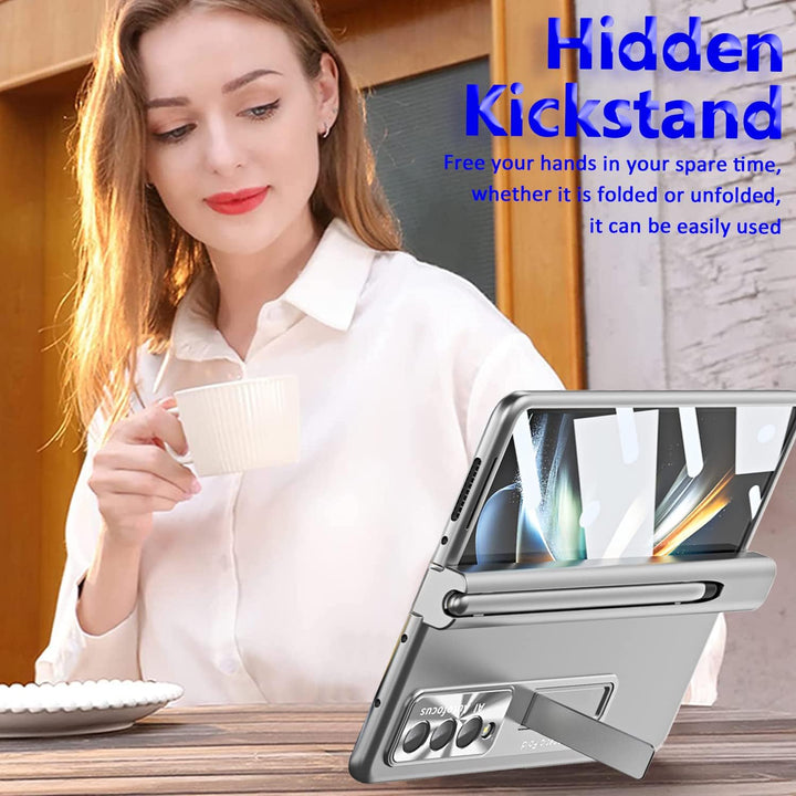 Miimall Kompatibel mit Samsung Galaxy Z Fold 4 Hülle mit S Pen+Displayschutz+Kameraschutz, [Scharnie
