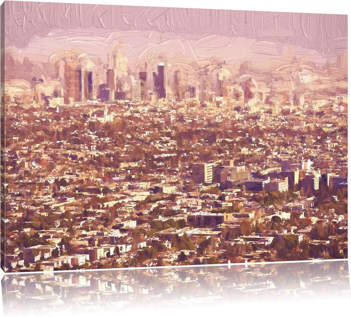 Pixxprint Los Angeles City - Traffic Buildings Pinsel Effekt, Format: 100x70 auf Leinwand, XXL riesi