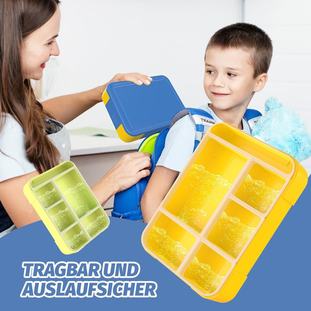 Brotdose Kinder mit Fächern 1300ml, Lunchbox für Kinder, Bento Box mit 5 Fächern Besteckset, auslauf