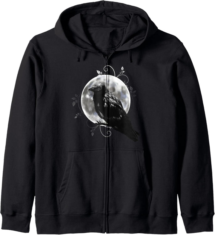 Schwarzer Rabe mit Mond. Occult Halloween Design. Geschenk. Kapuzenjacke