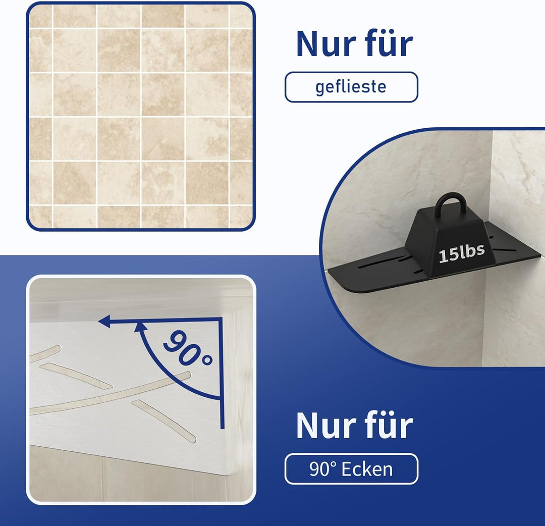 Eck Duschregal mit 3 mm Stärke, Duschablage Ohne Bohren Eckregal Dusche, SUS304 Edelstahl Badezimmer