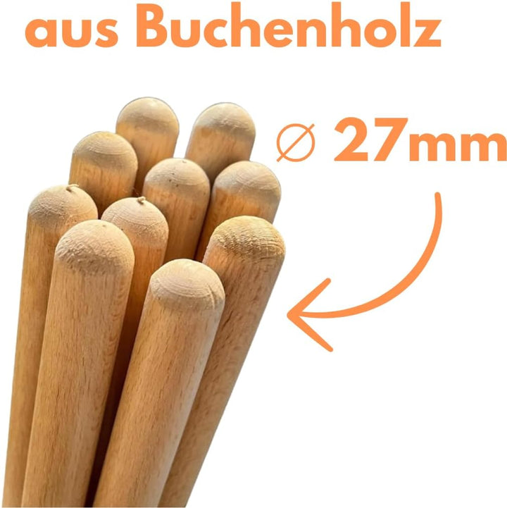 pokm toolsmarket - 3 Stk. Besenstiel Holz Ersatzstiel, 130 cm, Holzstiel aus Buchenholz, Gerätestiel