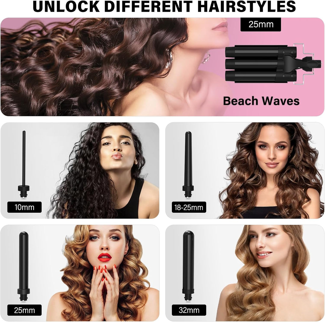 janelove Lockenstab 3 Fässer Set für Grosse und Kleine Locken, Turmalin-Keramik Welleneisen für Lang