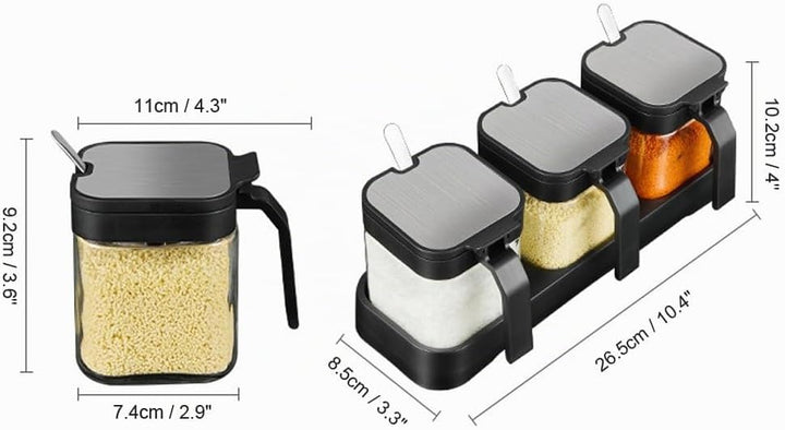 LOYUYU Gewürzglas Gewürzbehälter mit Deckel und Löffel, 250ml Klarglas Gewürzgläser Set von 3, Töpfe