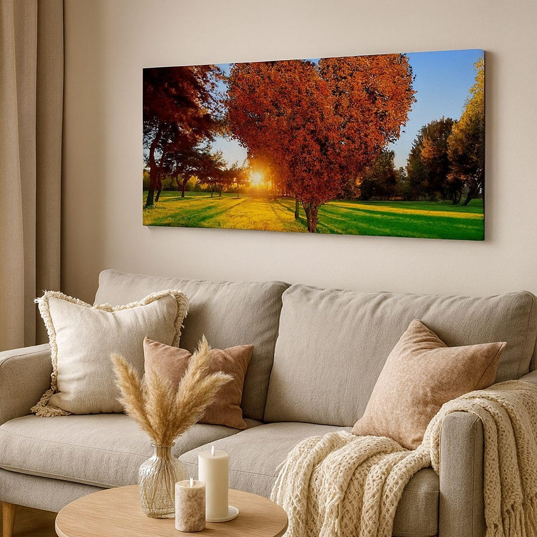 Wandbilder Dekoration Wohnzimmer Baum Park Frühling Herz Panorama Bilder auf Leinwand 120x50cm Leinw