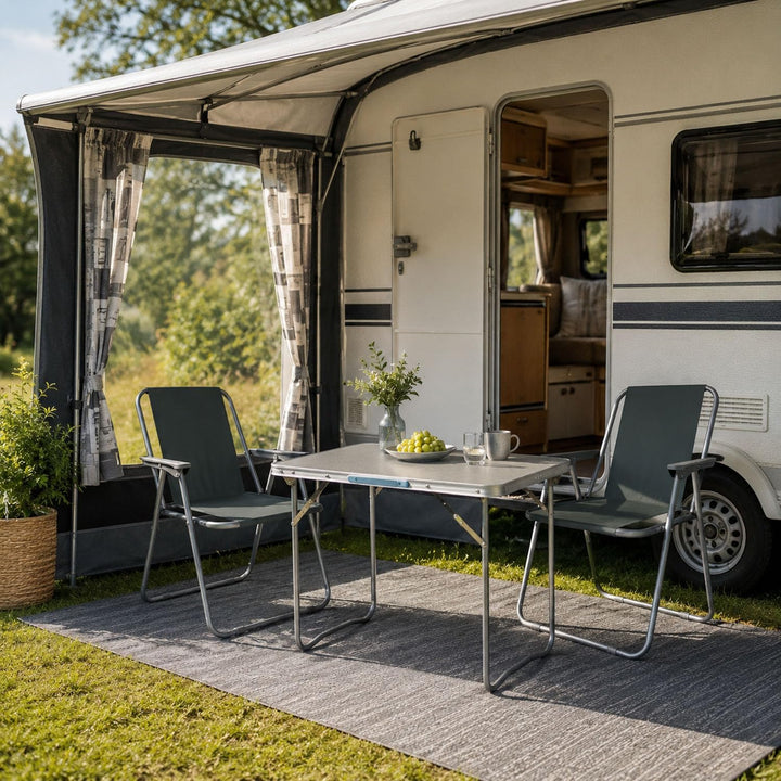 3tlg Campingmöbel Set Outdoormöbel Alu Camping L70xB50xH59cm 1x Campingtisch mit Tragegriff 2 Campin