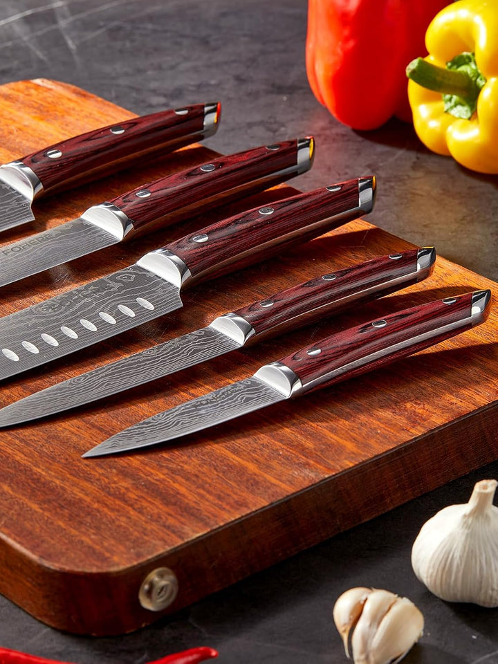 FOHERE Messerset, 5-teilig Ultra Scharfes Küchenmesser Set, Hochwertigem Carbon Edelstahl Messer Set