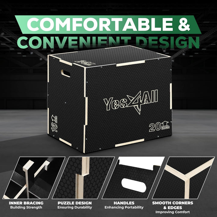 Yes4All 3-in-1 Plyometrische Box aus Holz – hält bis zu 204 kg – Vielseitige plyometrische Box für H