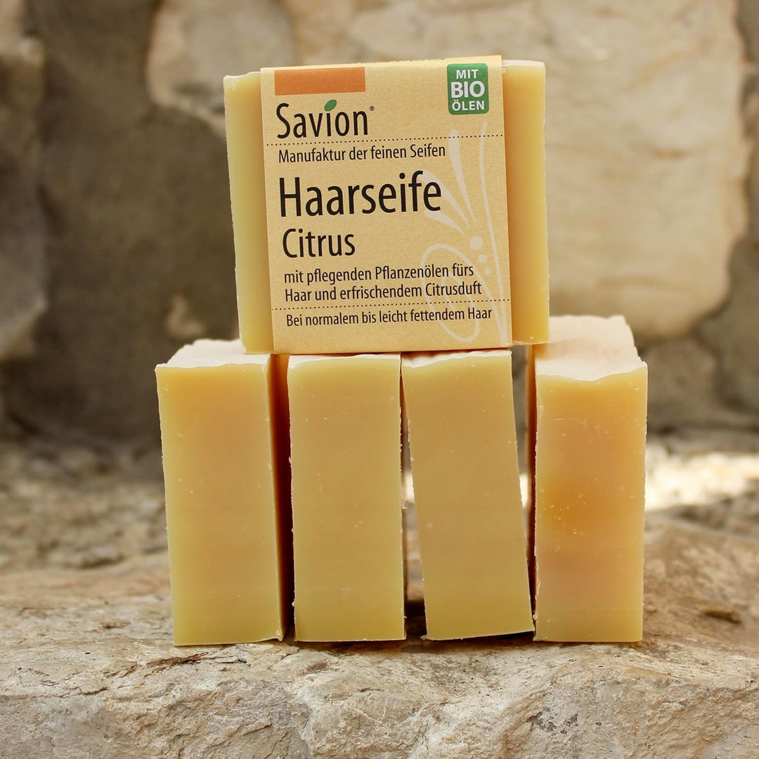 Savion 4+1 Bio Haarseife Citrus, Vegan, Handgemacht, Palmölfrei, Plastikfrei, 5x 85gr 1.42 g (300er