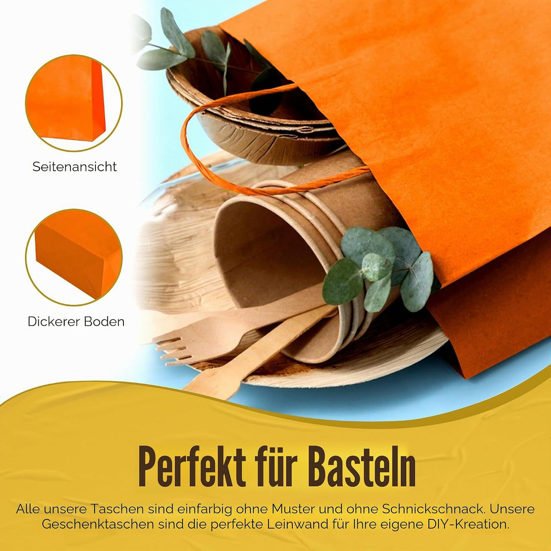 Thepaperbagstore 30 Papiertüten für Partys und Geschenke mit Griffen - Orange - 180x220x80mm Orange