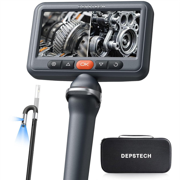 DEPSTECH Dual Lens Endoskopkamera mit Licht, 1080P Drehbar Endoskop, 5 Zoll IPS-Bildschirm Inspektio