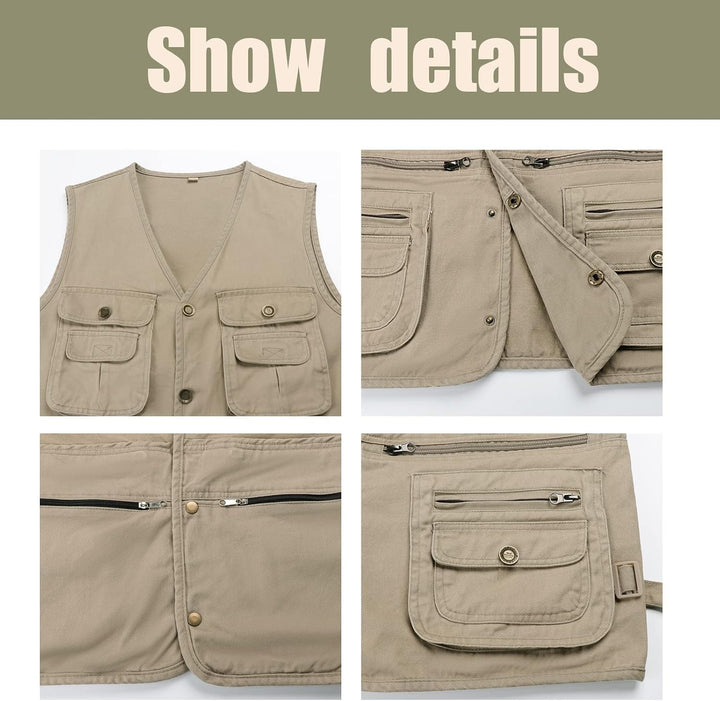 Btmpmcs Herren Outdoor Weste Ärmellose Anglerweste mit Vielen Taschen Baumwolle Freizeit Jagd Weste