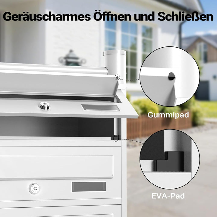 Wiltec 8er Briefkastenanlage weiss 945 x 270 x 1500 mm, Standbriefkasten mit 2x4 Fächern, Schlüssel