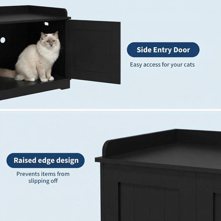 Garvee Hundesicheres Katzenklo Schrank mit Scheunentor – Modernes Katzenhaus &amp; Endtisch – Grosse Inn