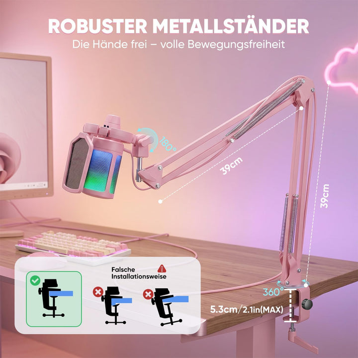 FIFINE Gaming Mikrofon mit Arm, Typ A/C USB Microphone pc für MAC PS4 PS5 mit Stummschalttaste, Popf