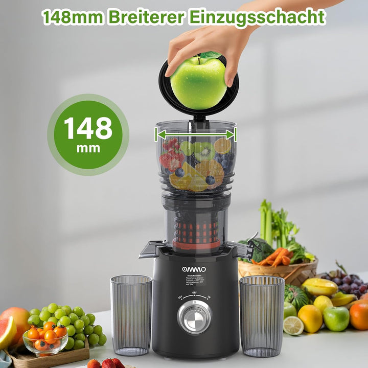 OMMO Entsafter Slow Juicer, 300W Entsafter Gemüse und Obst Testsieger Schwarz, Schwarz