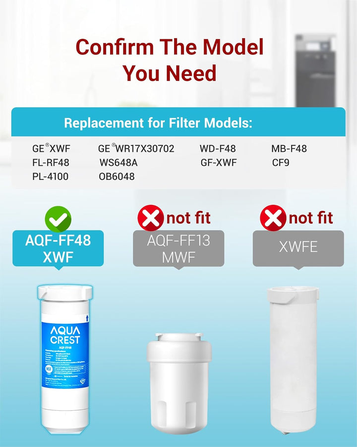 AQUACREST XWF NSF Certified Refrigerator Water Filter, Compatible with GE XWF, Pack of 3 (Packaging