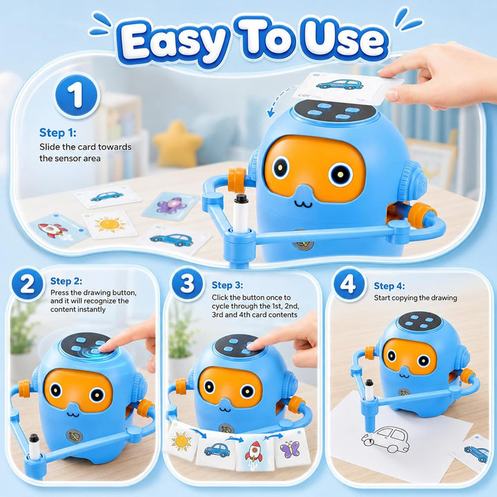 Zeichenroboter für Kinder mit 25 NFC Karten, 5 Stiften &amp; 12 Buntstiften