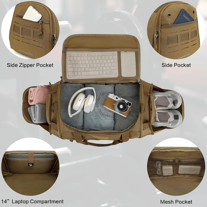 Taktische Sporttasche Herren 45L Reisetasche Mittelgross mit Schuhfach und Laptopfach Leicht Trainin